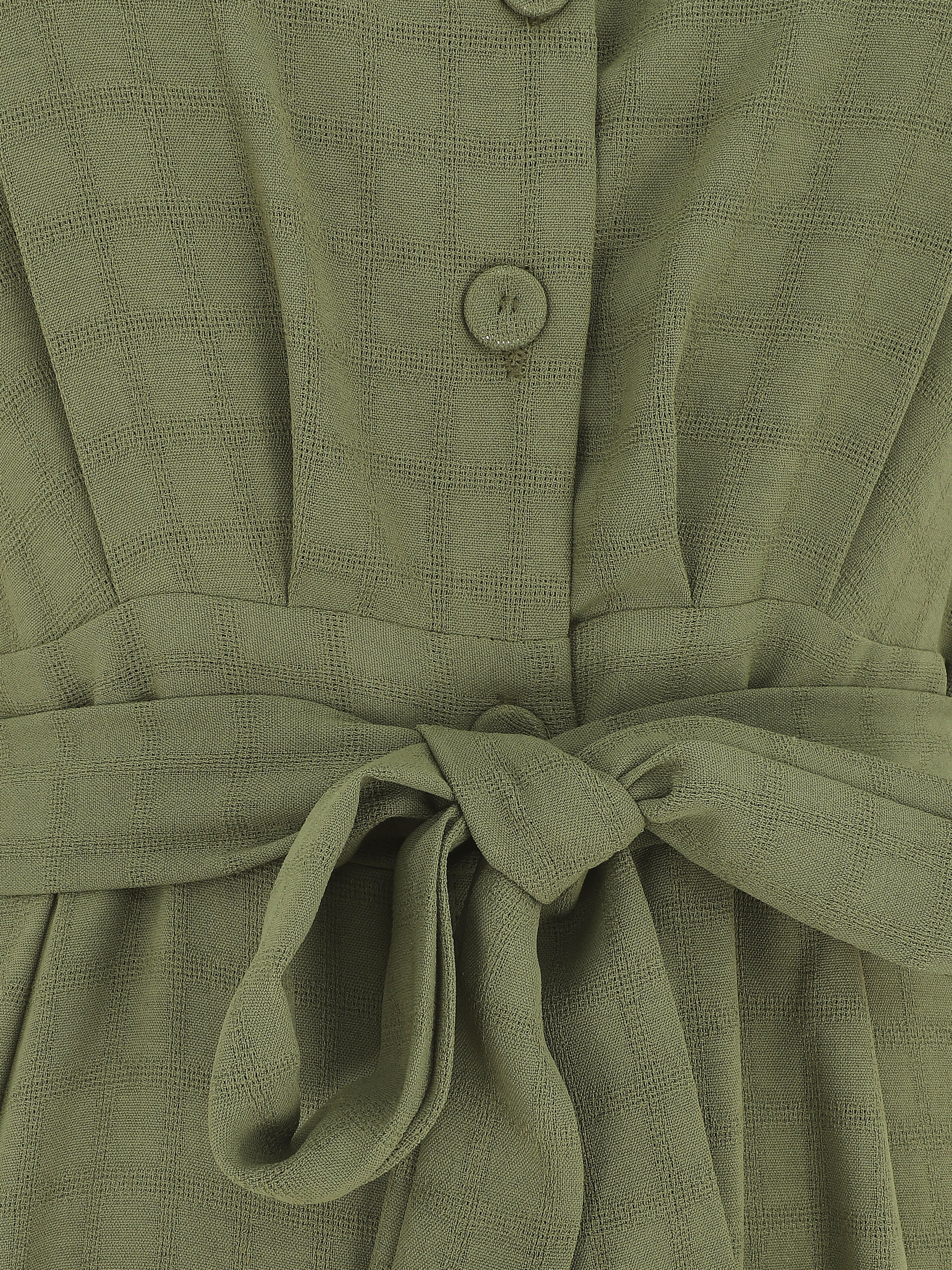 Robe longue unie ceinturée - Kaki - Image 3