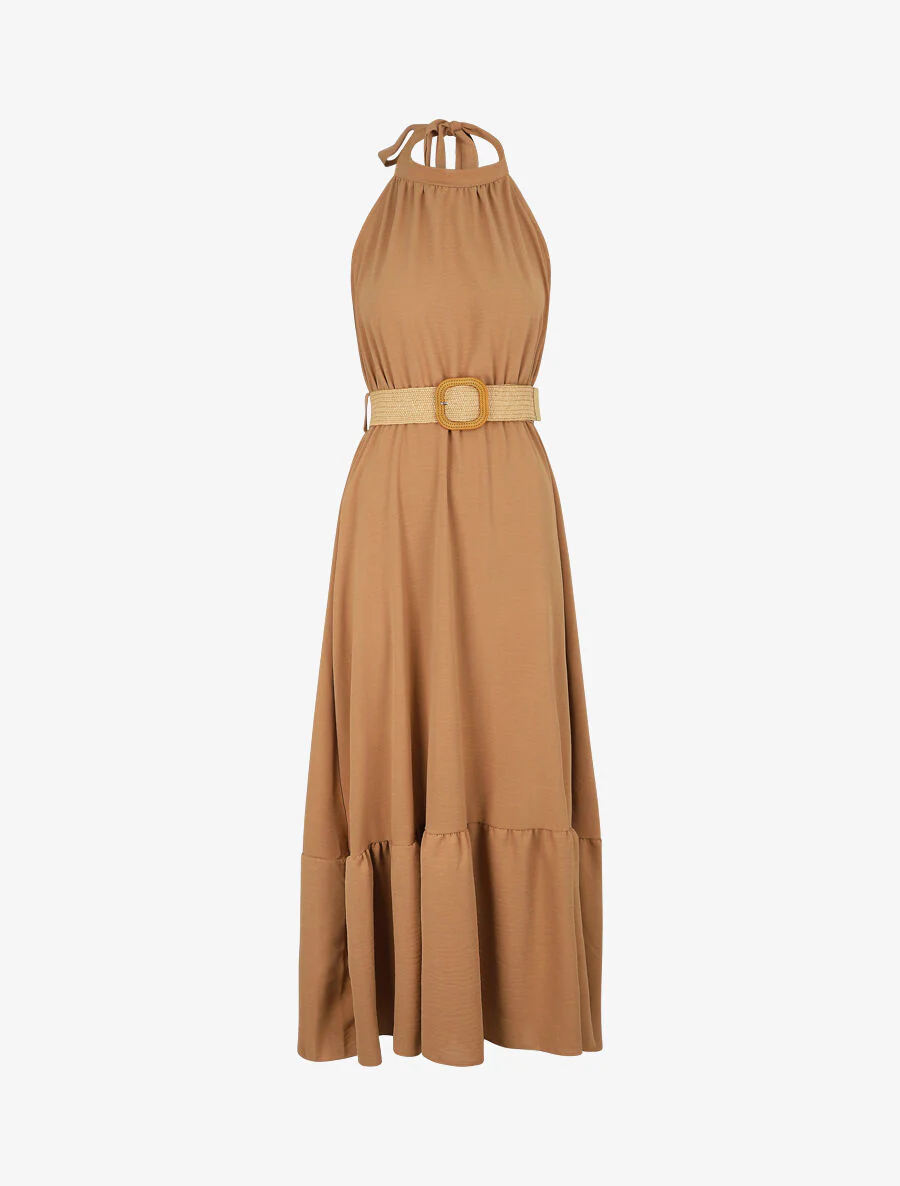 Robe longue unie dos nu - Camel