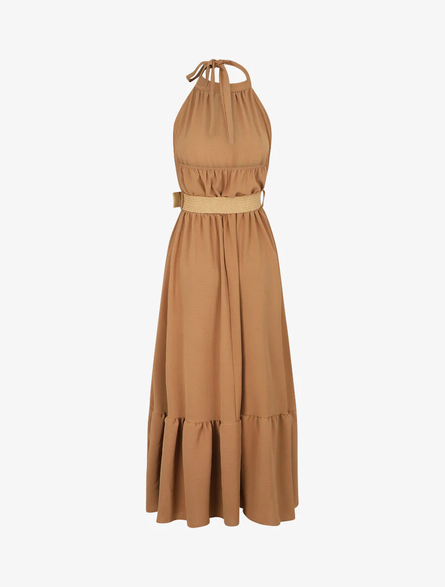 Robe longue unie dos nu - Camel - Image 2