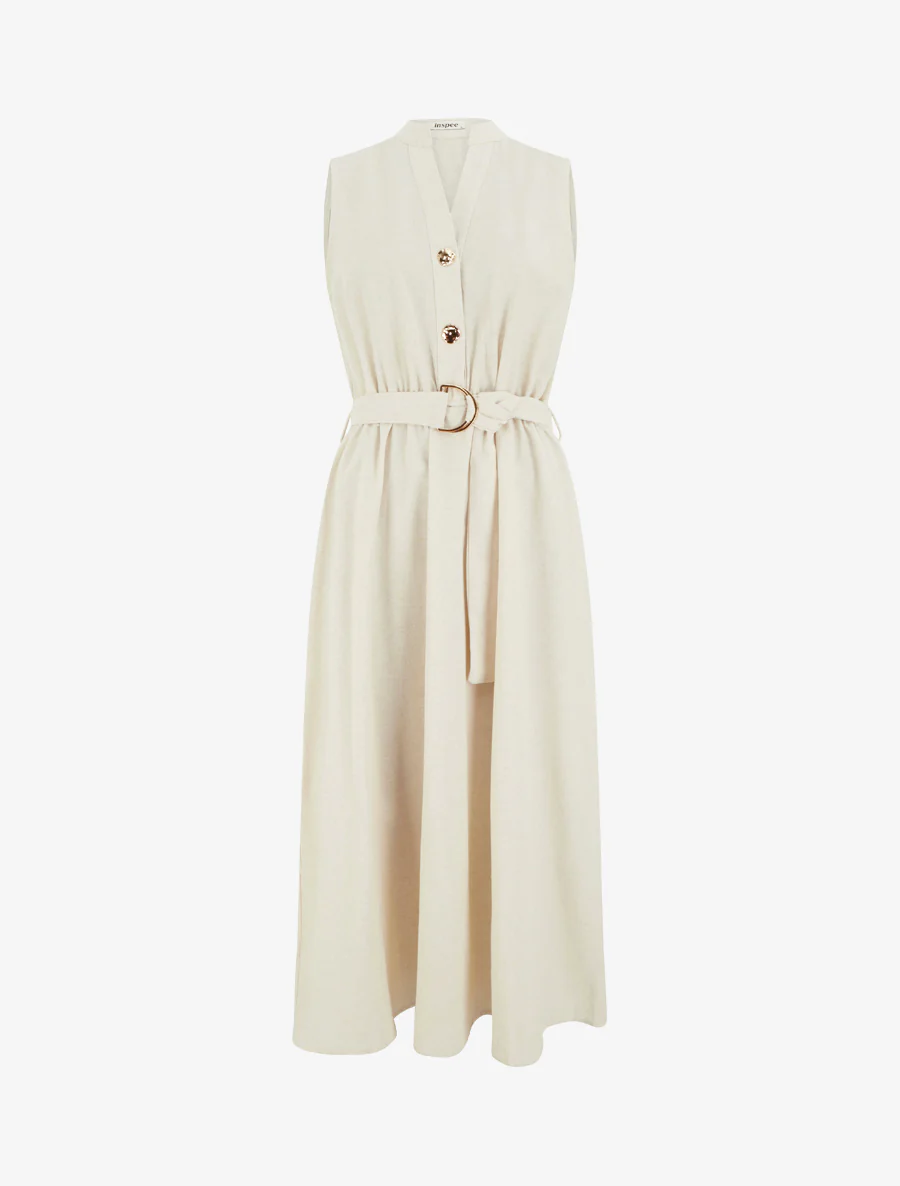 Robe longue unie effet lin - Beige