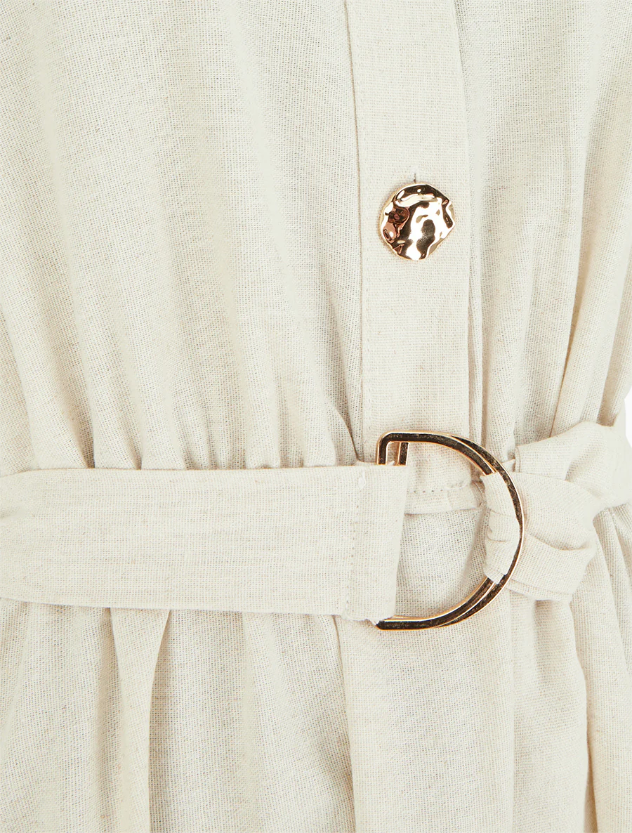 Robe longue unie effet lin - Beige - Image 3