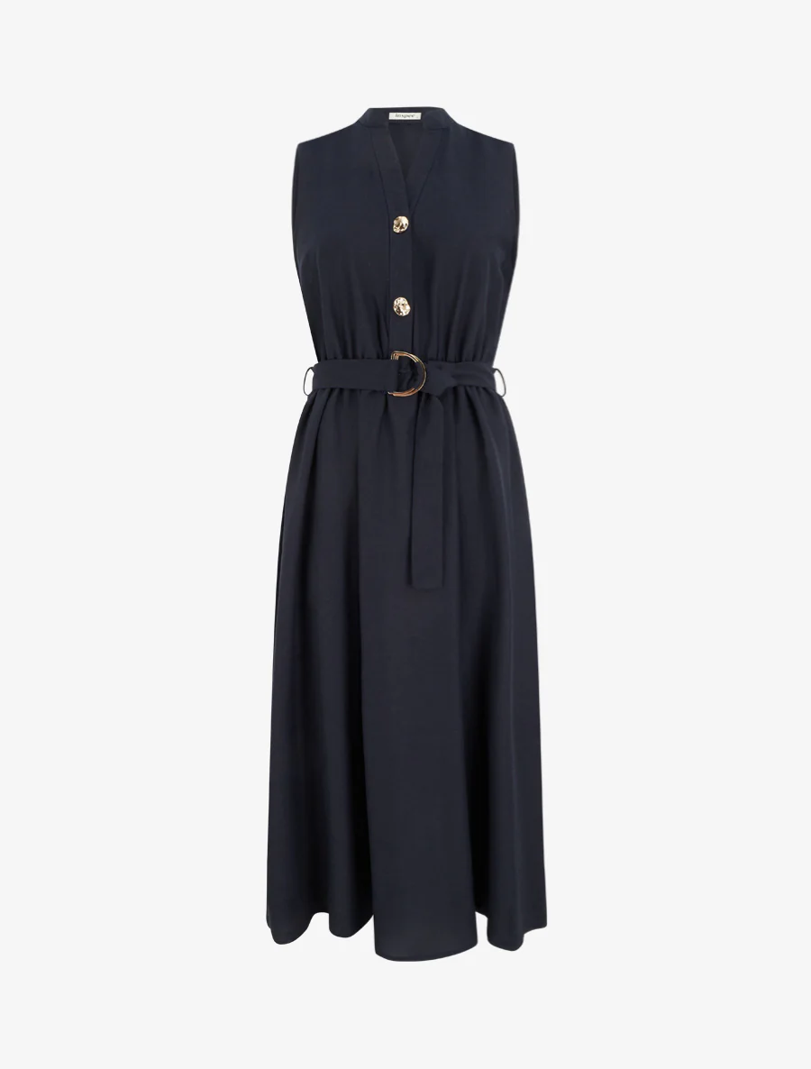Robe longue unie effet lin - Marine