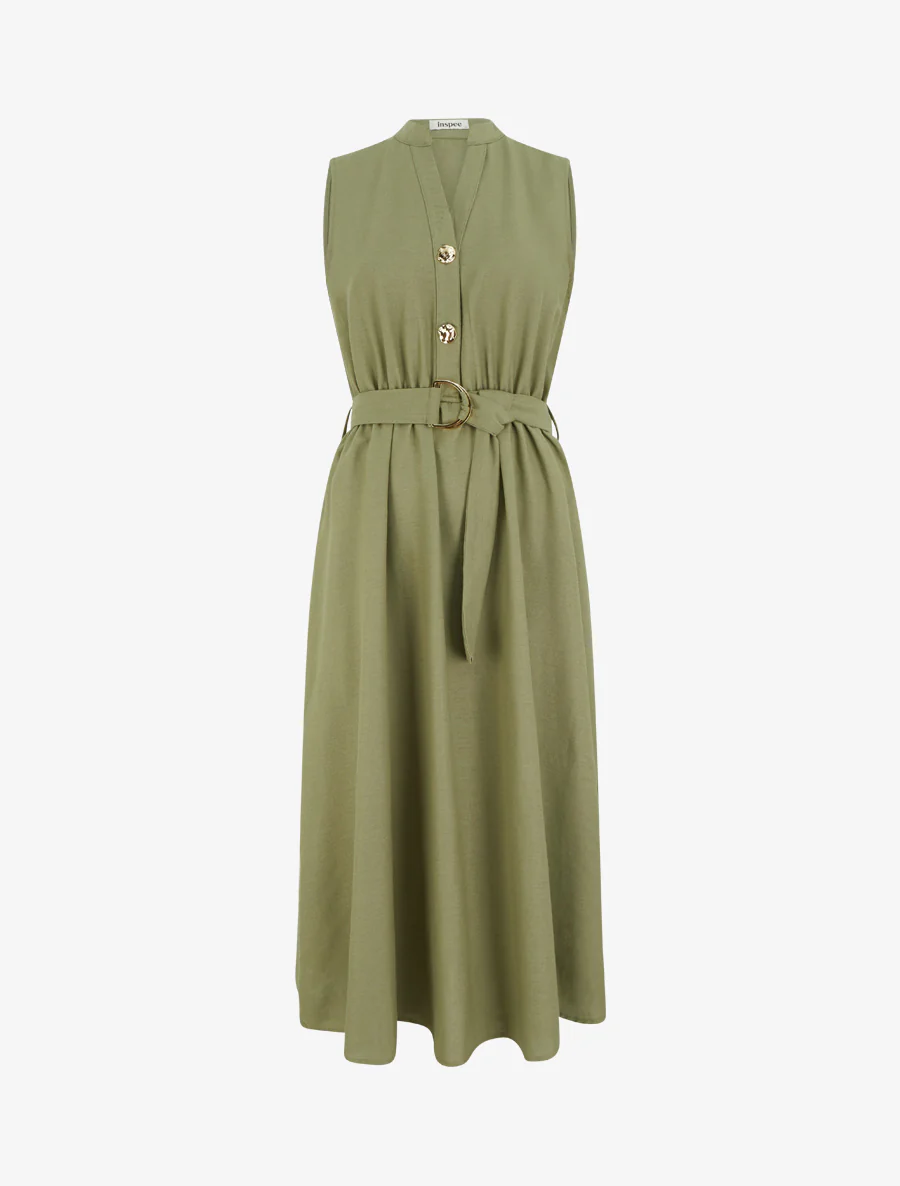 Robe longue unie effet lin - Kaki