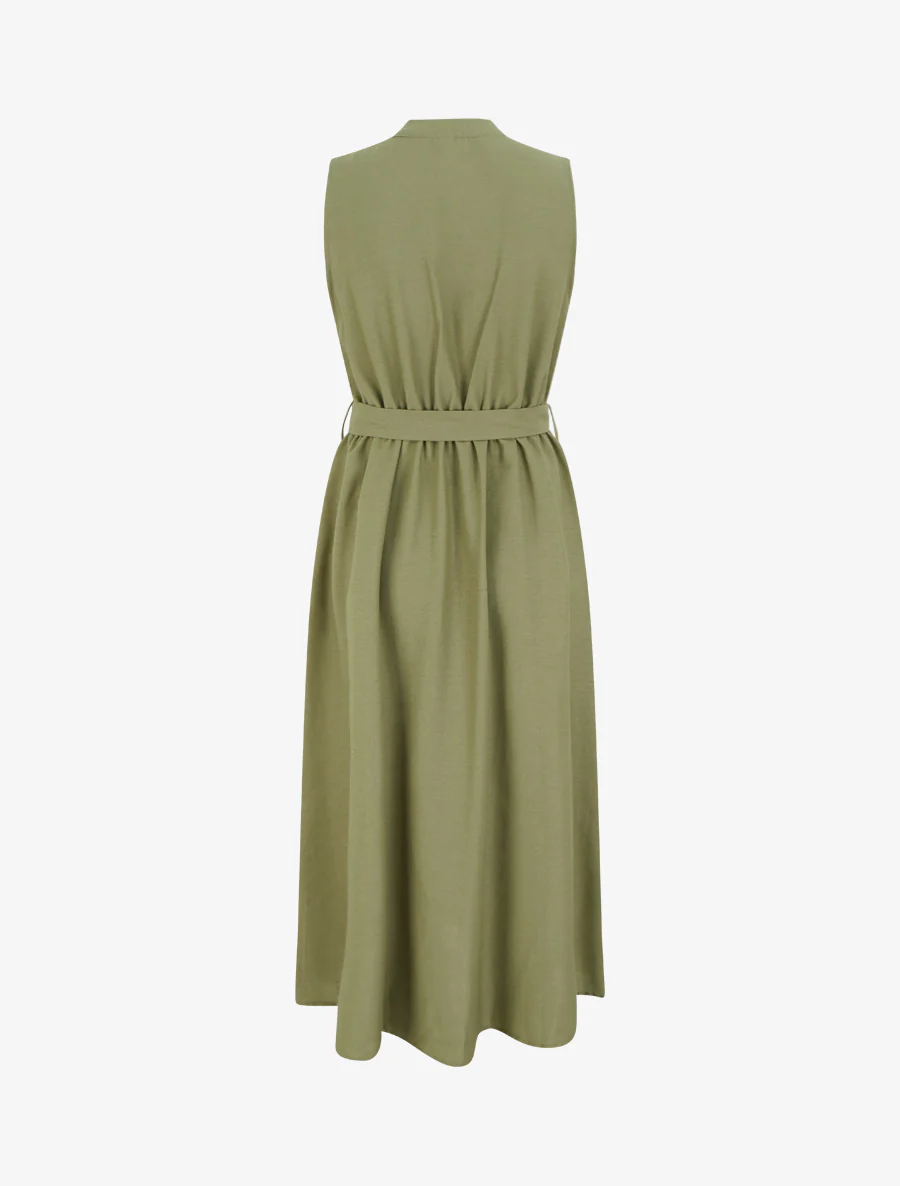 Robe longue unie effet lin - Kaki - Image 2