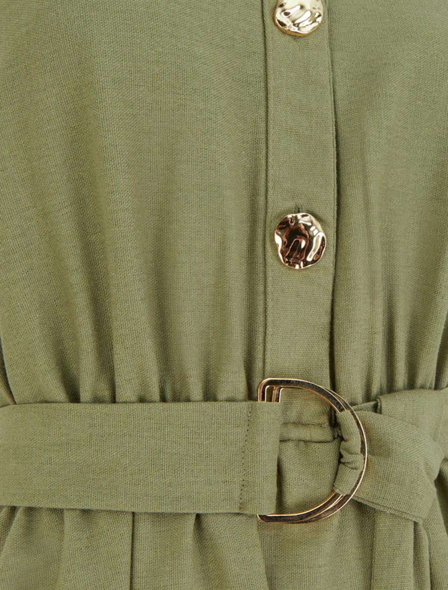 Robe longue unie effet lin - Kaki - Image 3