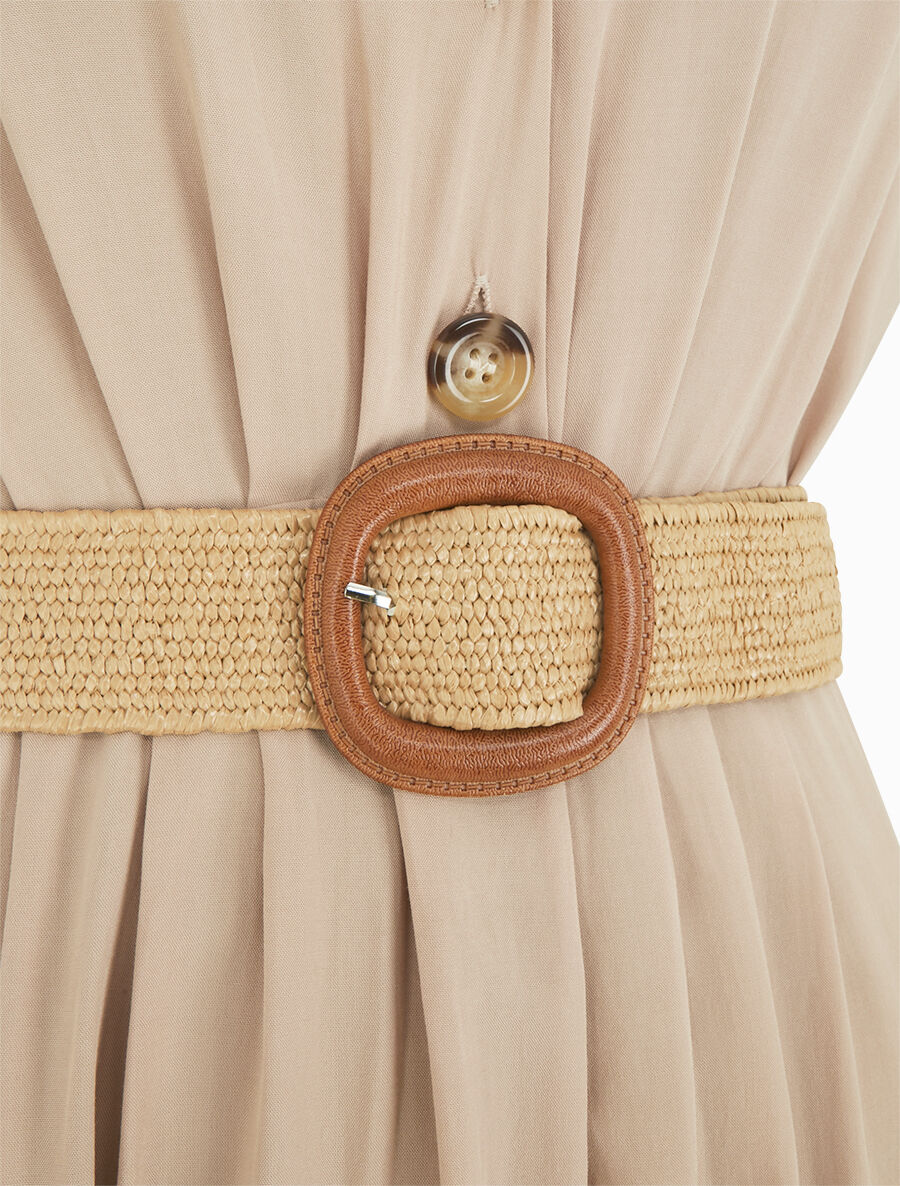 Robe longue unie élastiquée - Beige - Image 3