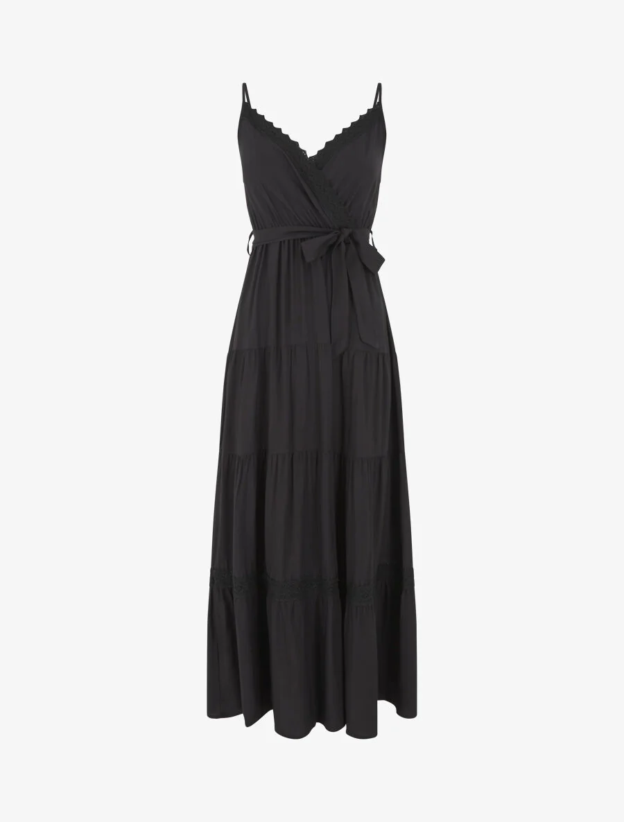 Robe longue unie élastiquée - Noir