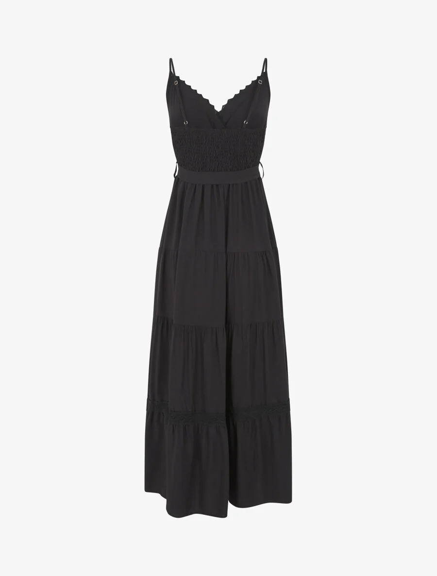 Robe longue unie élastiquée - Noir - Image 2