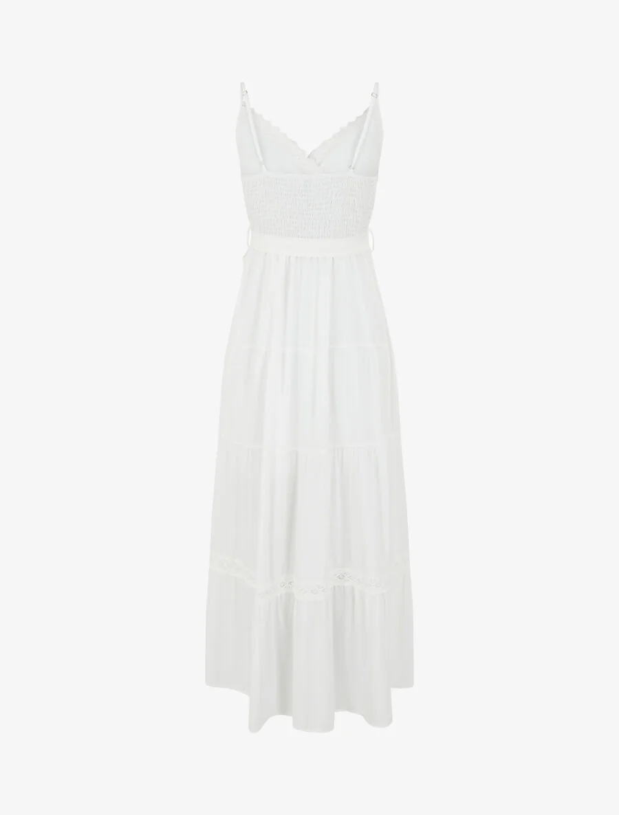 Robe longue unie élastiquée - Blanc - Image 2