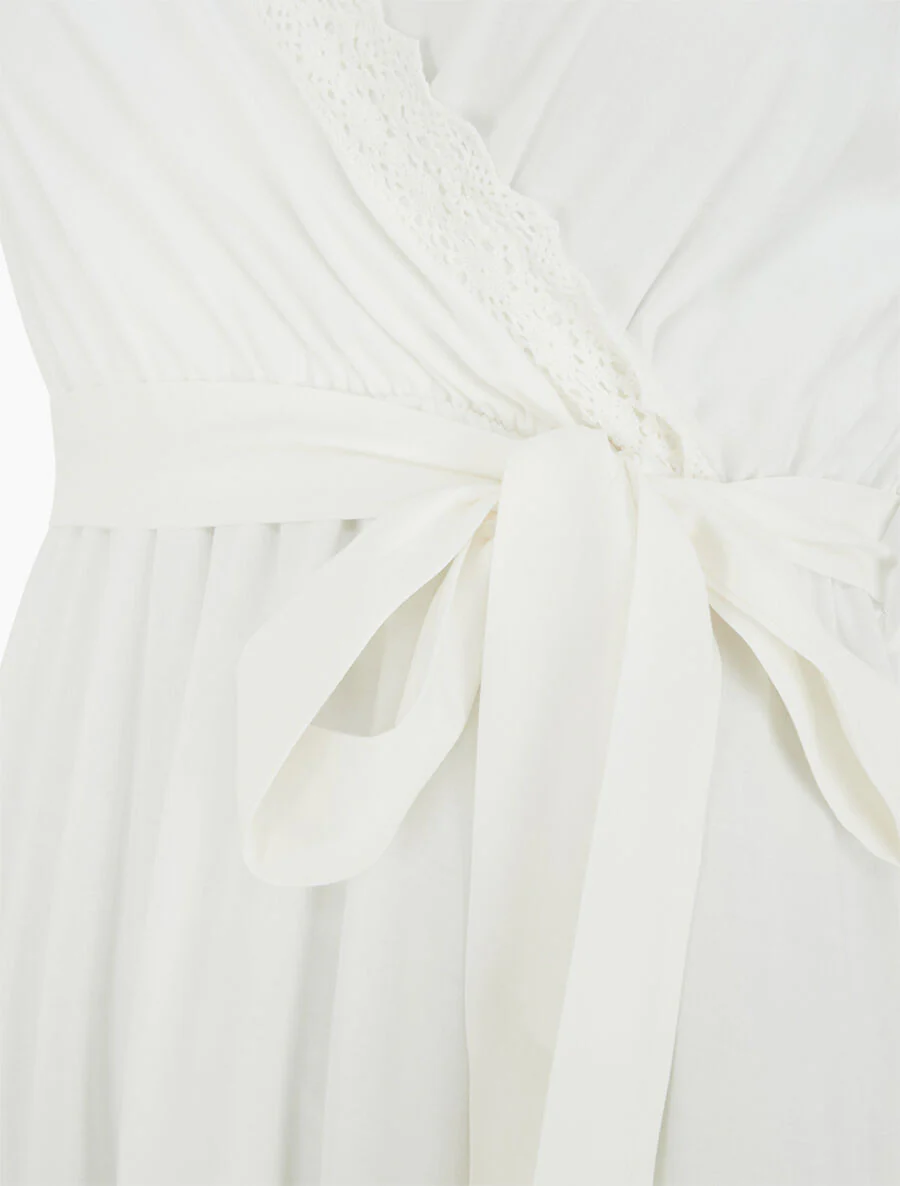 Robe longue unie élastiquée - Blanc - Image 3