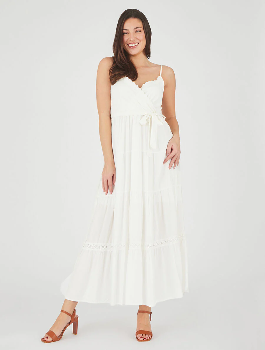 Robe longue unie élastiquée - Blanc - Image 4