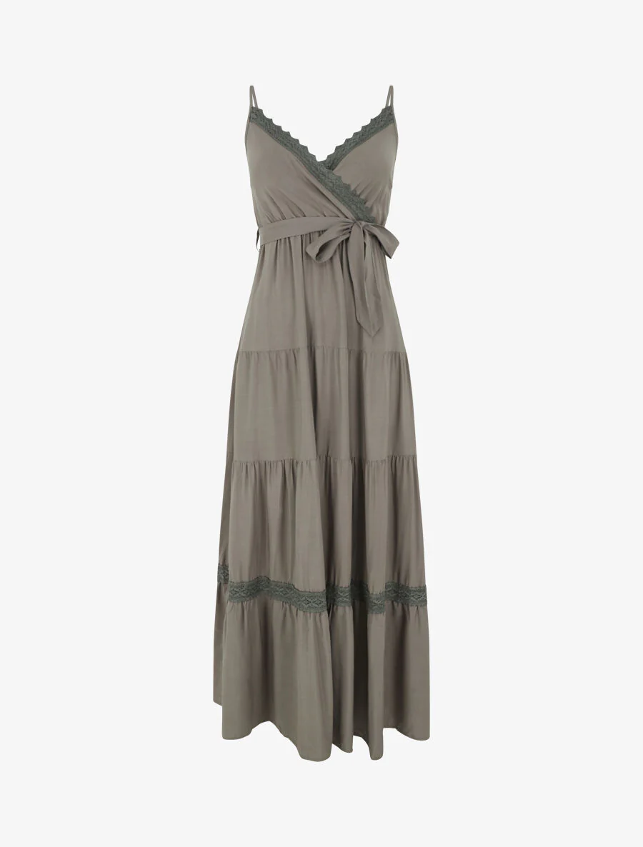 Robe longue unie élastiquée - Kaki