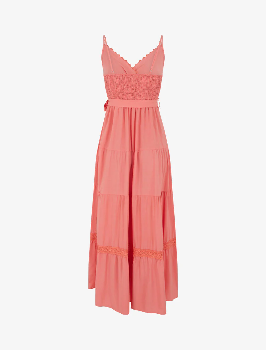 Robe longue unie élastiquée - Corail - Image 2
