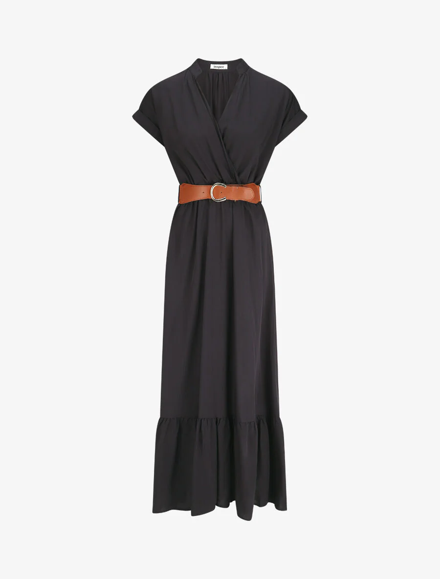 Robe longue unie manches courtes - Marine