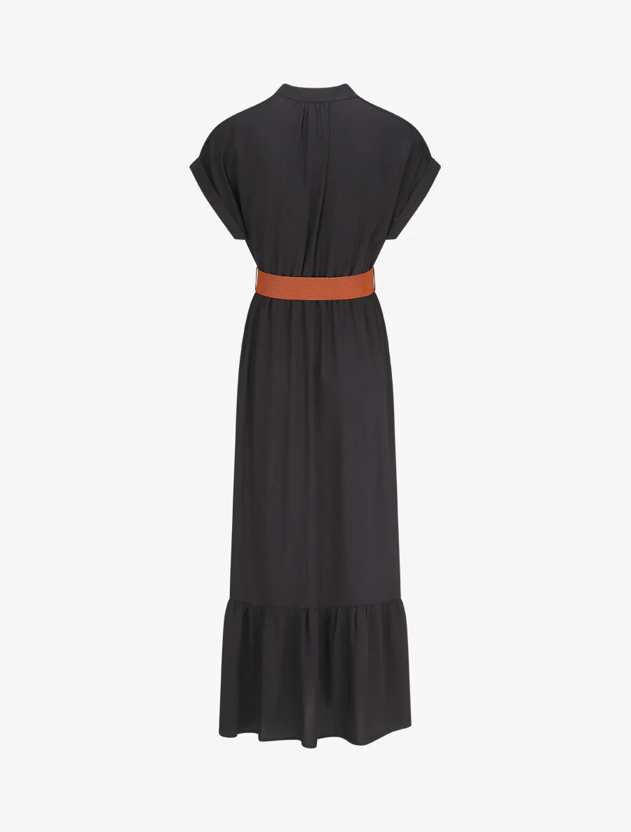Robe longue unie manches courtes - Marine - Image 2