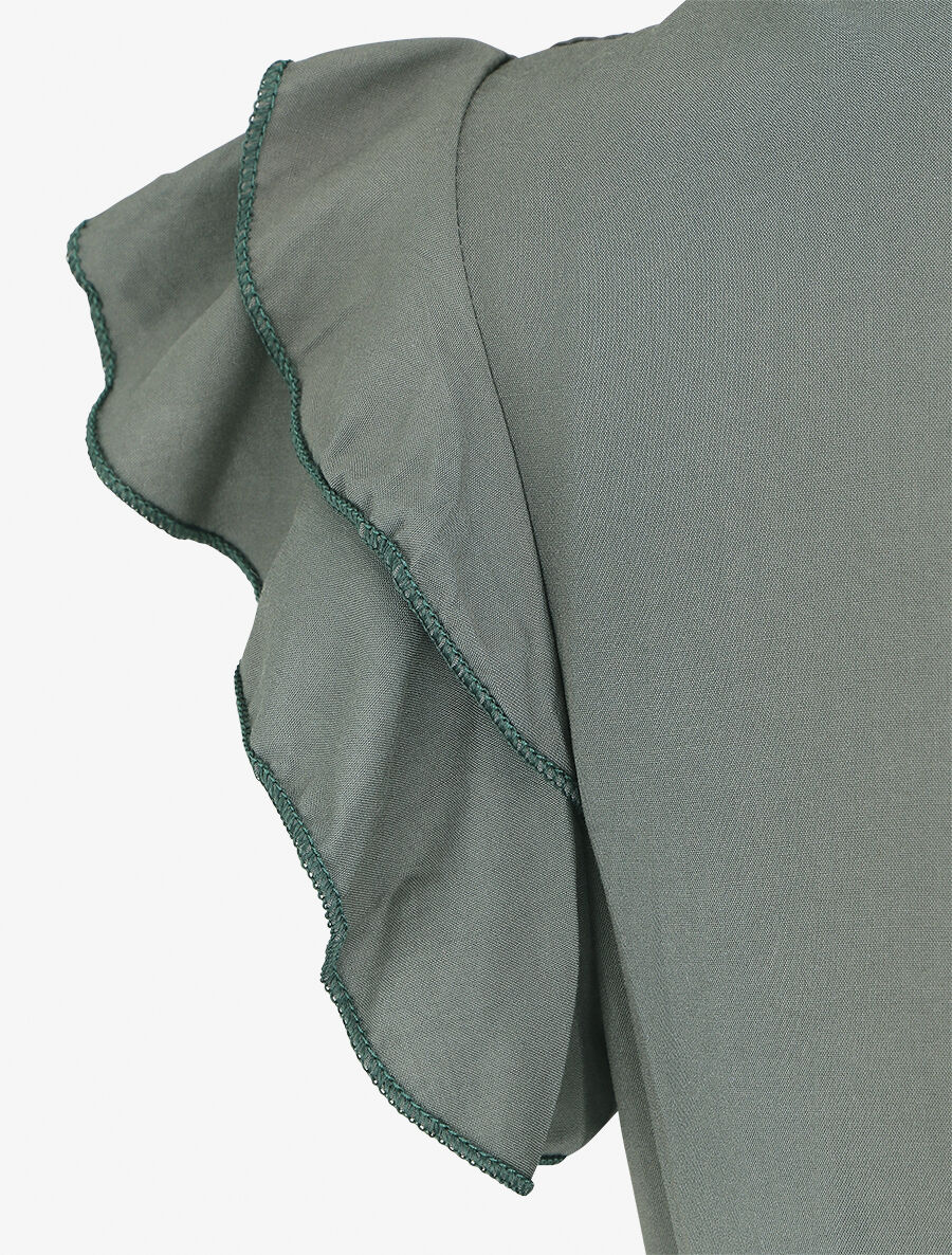 Robe longue unie sans manches à volants - Kaki - Image 3