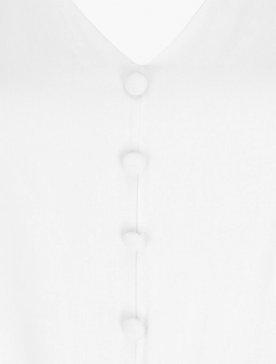 Robe longue unie sans manches à volants - Blanc - Image 3