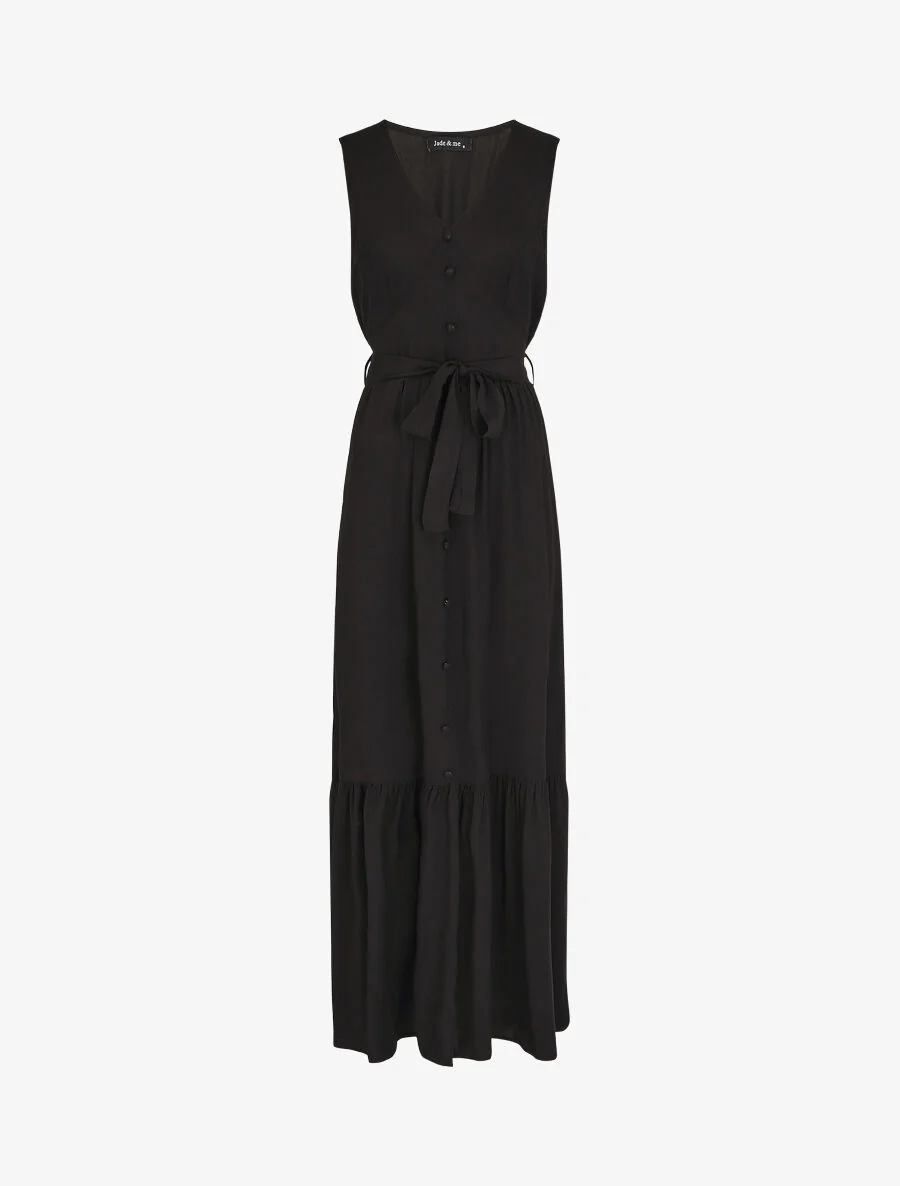 Robe longue unie sans manches - Noir