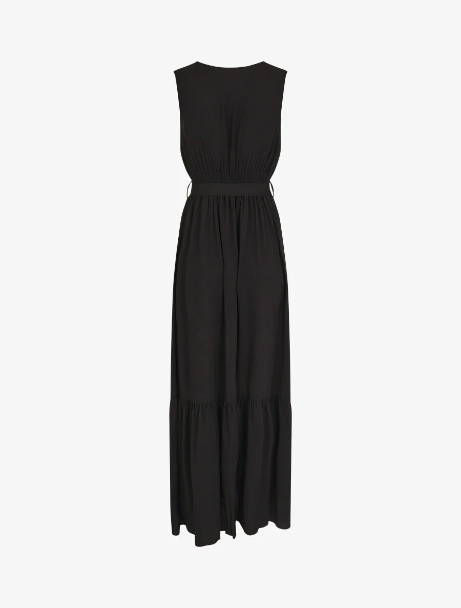Robe longue unie sans manches - Noir - Image 2