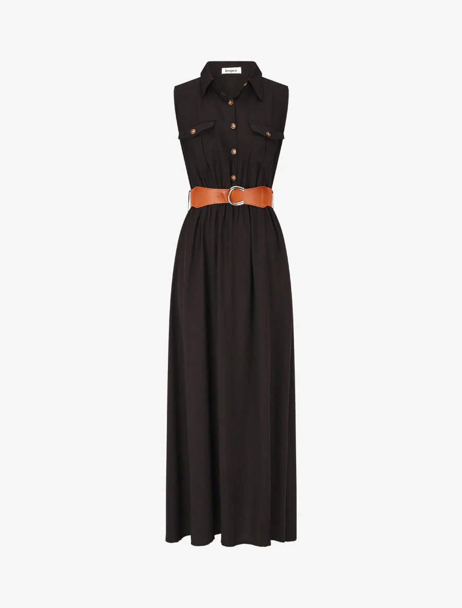 Robe longue unie sans manches - Noir