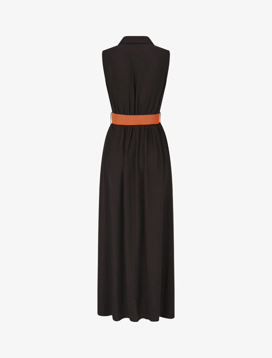 Robe longue unie sans manches - Noir - Image 2