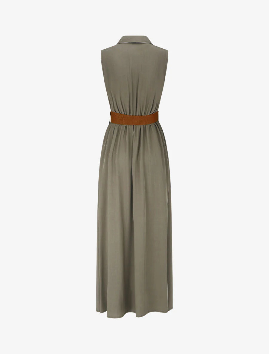 Robe longue unie sans manches - Kaki - Image 2