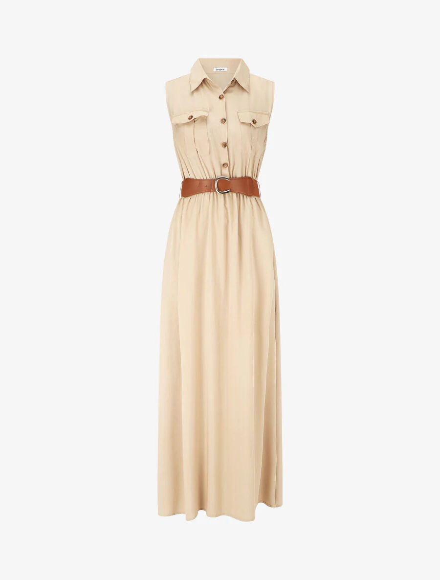 Robe longue unie sans manches - Beige
