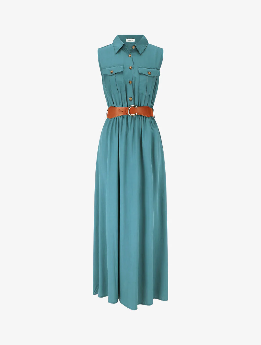 Robe longue unie sans manches - Bleu canard