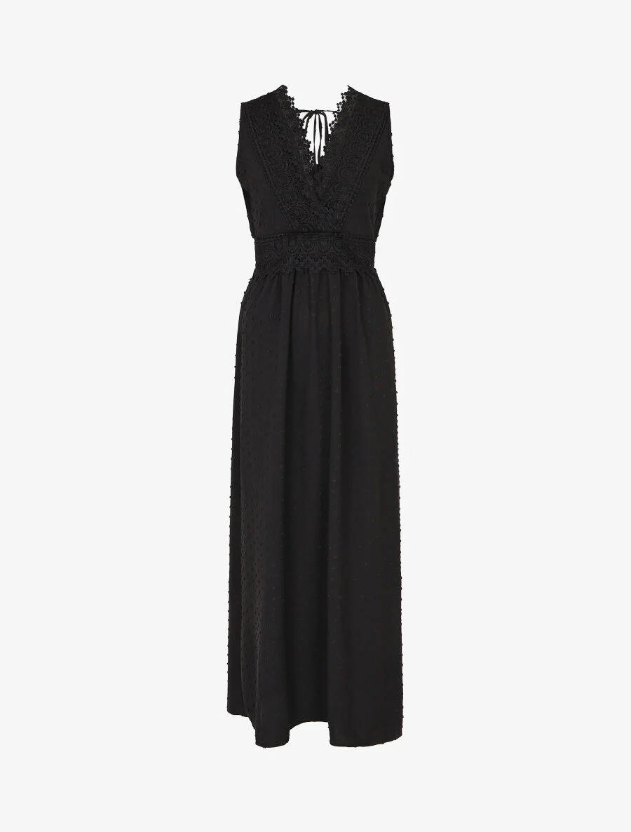 Robe longue unie texturée - Noir