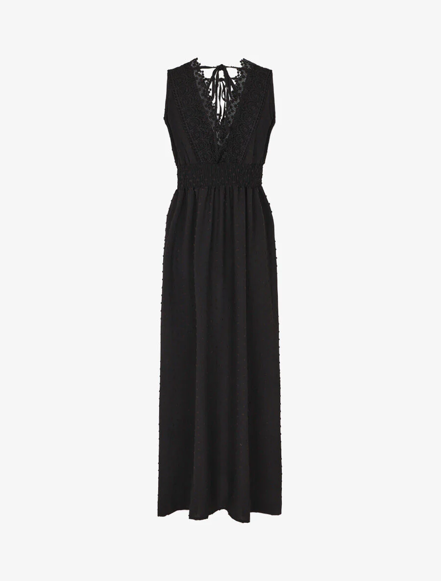 Robe longue unie texturée - Noir - Image 2