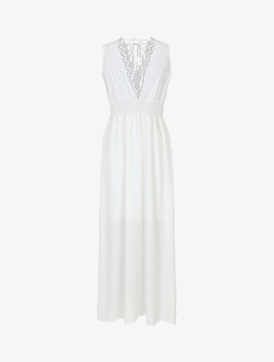 Robe longue unie texturée - Blanc - Image 2