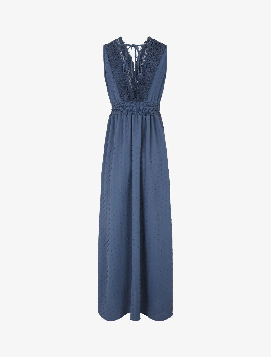 Robe longue unie texturée - Bleu - Image 2