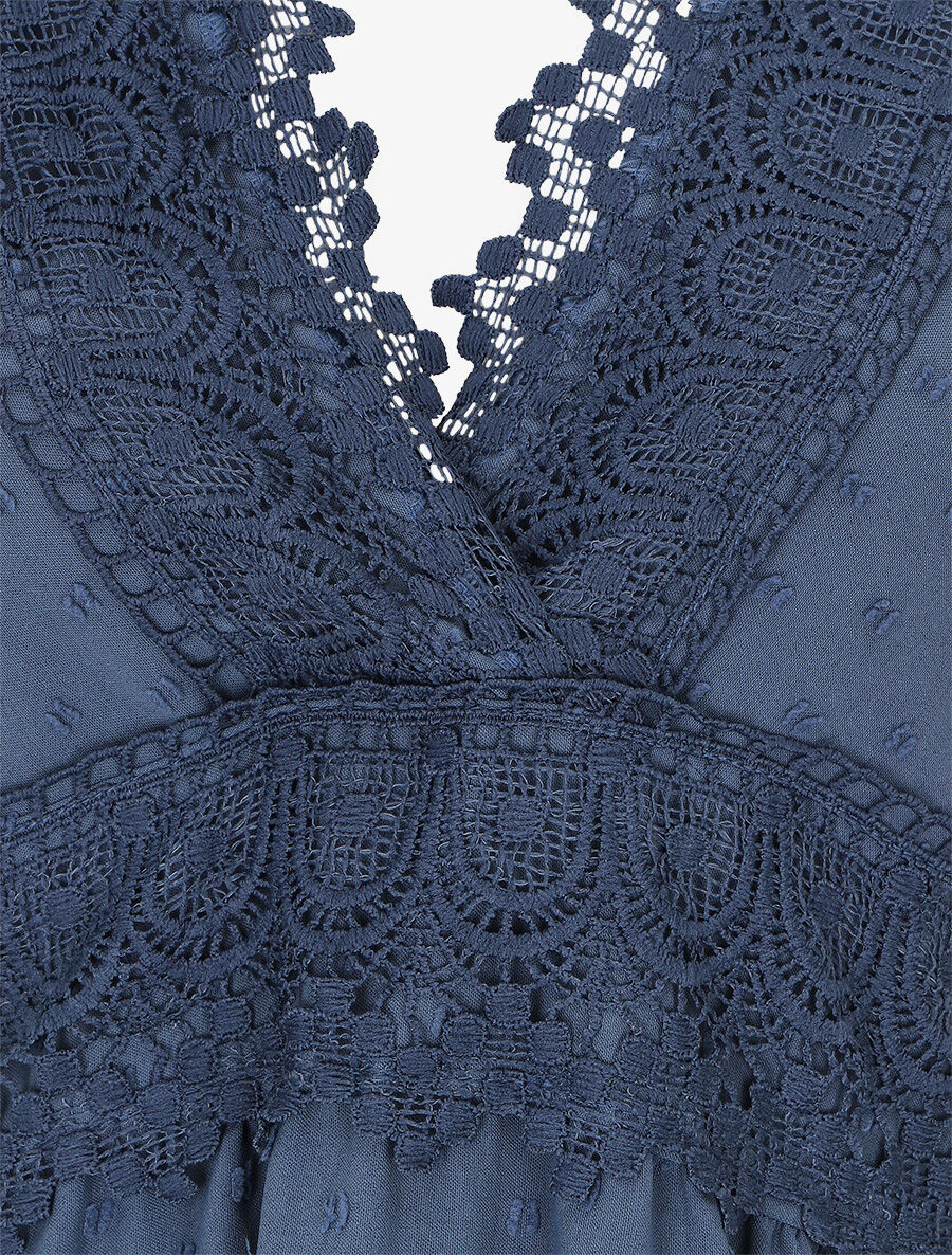 Robe longue unie texturée - Bleu - Image 3