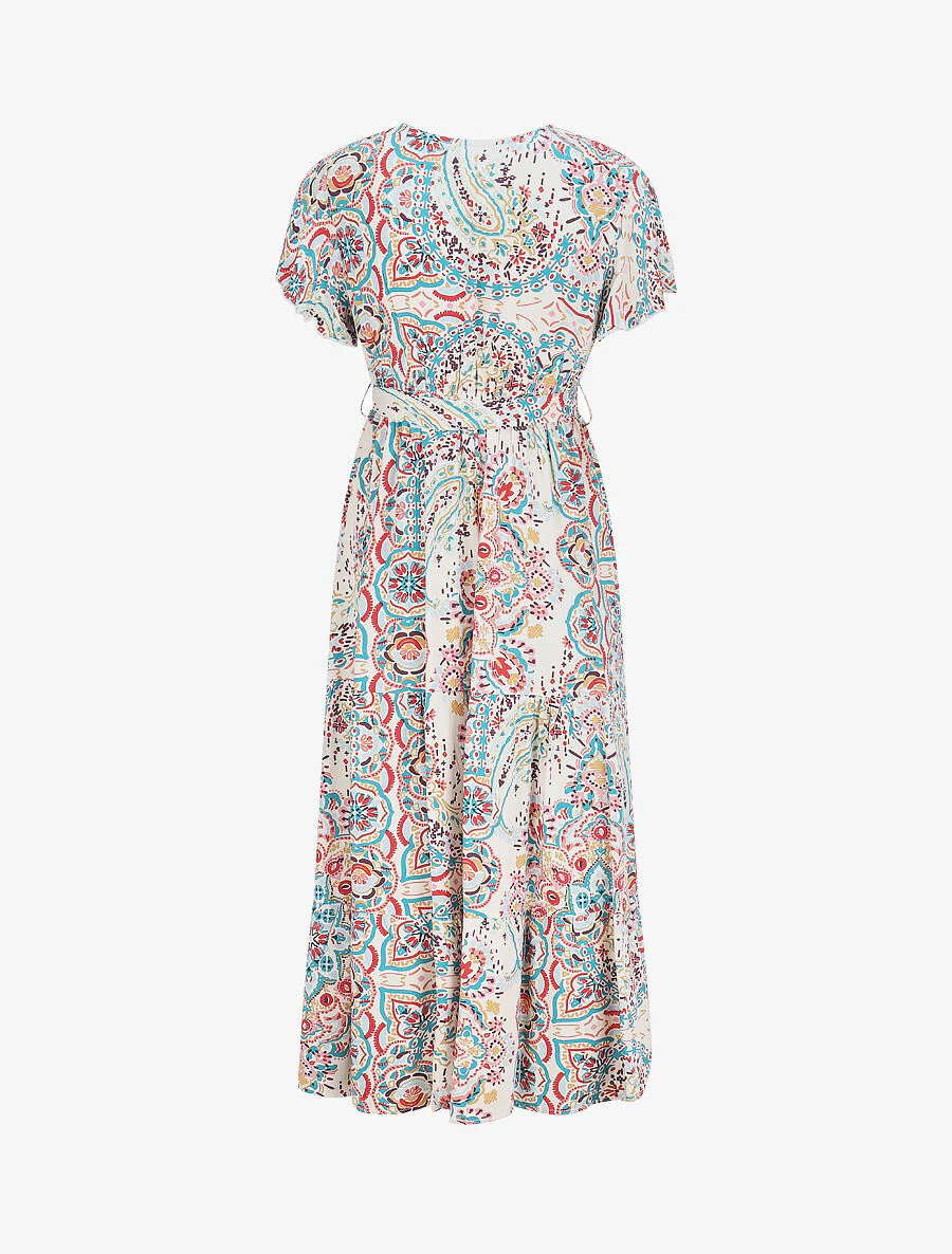 Robe longues motif floral à mancherons - Bleu canard - Image 2