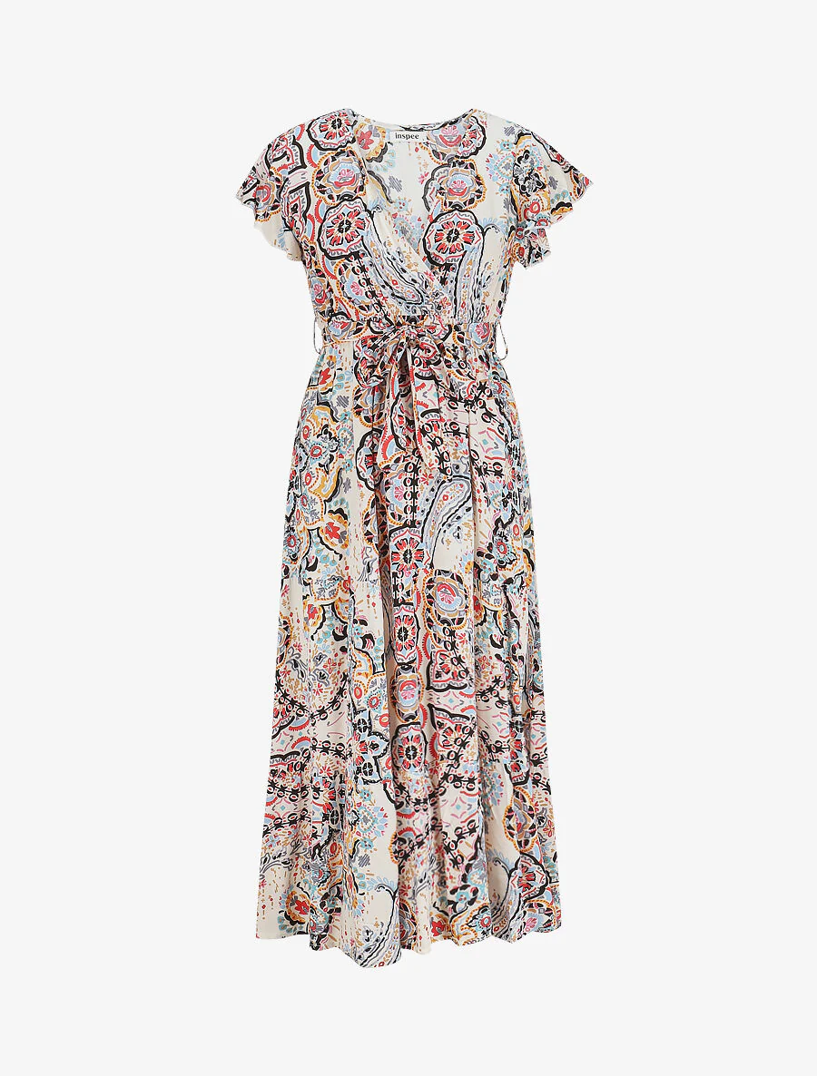Robe longues motif floral à mancherons - Noir/blanc