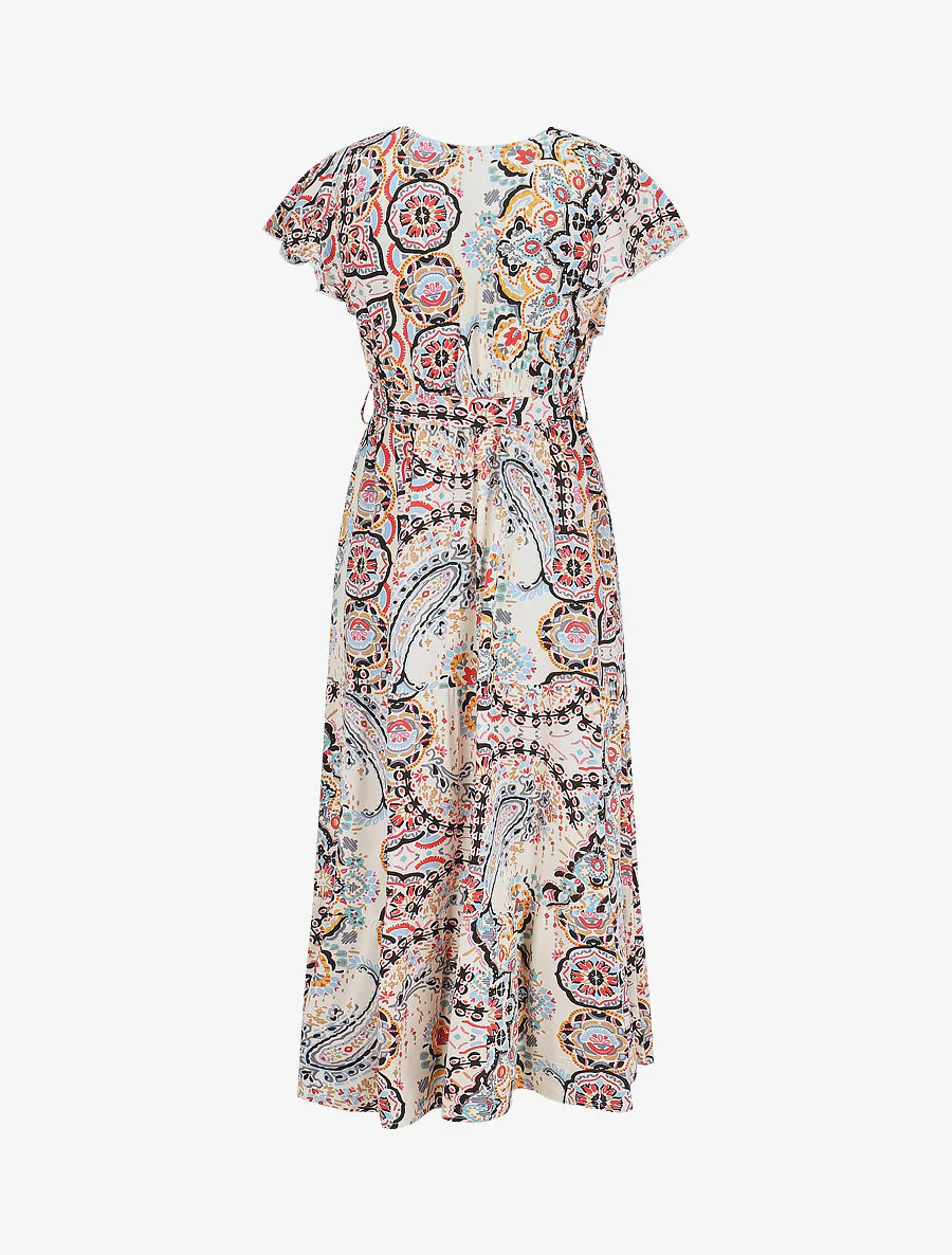 Robe longues motif floral à mancherons - Noir/blanc - Image 2