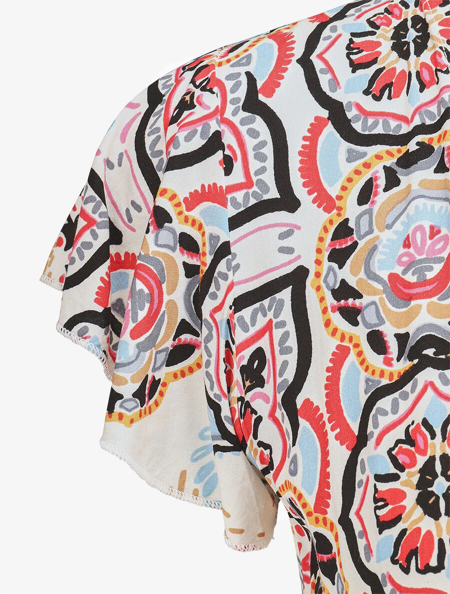 Robe longues motif floral à mancherons - Noir/blanc - Image 3