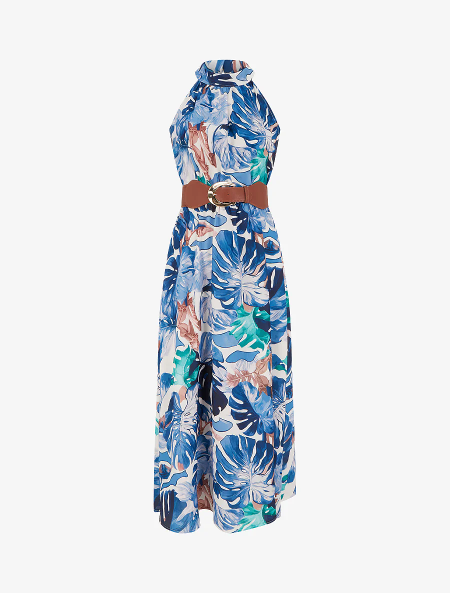 Robe longues sans manches imprimé tropical - Marine