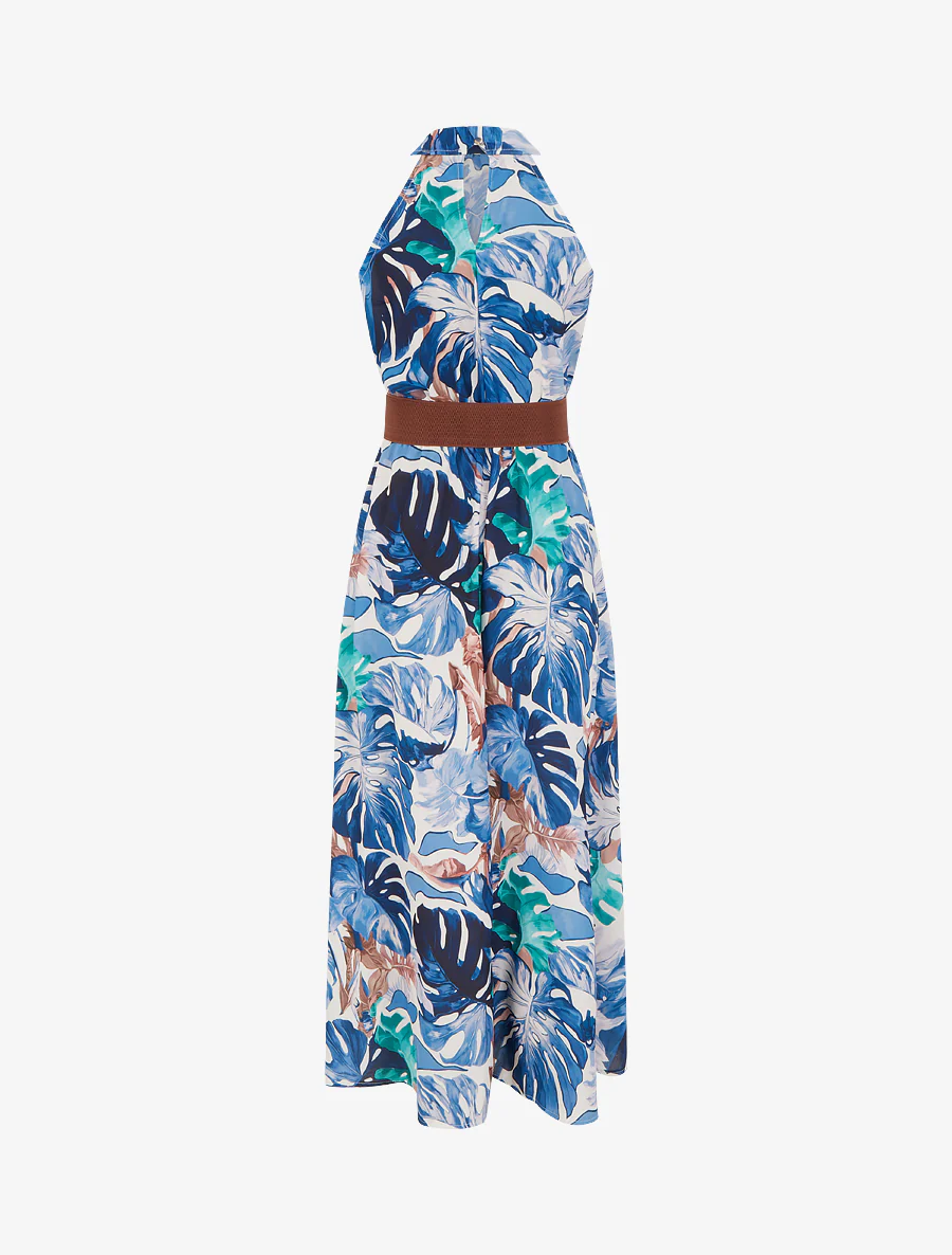 Robe longues sans manches imprimé tropical - Marine - Image 2