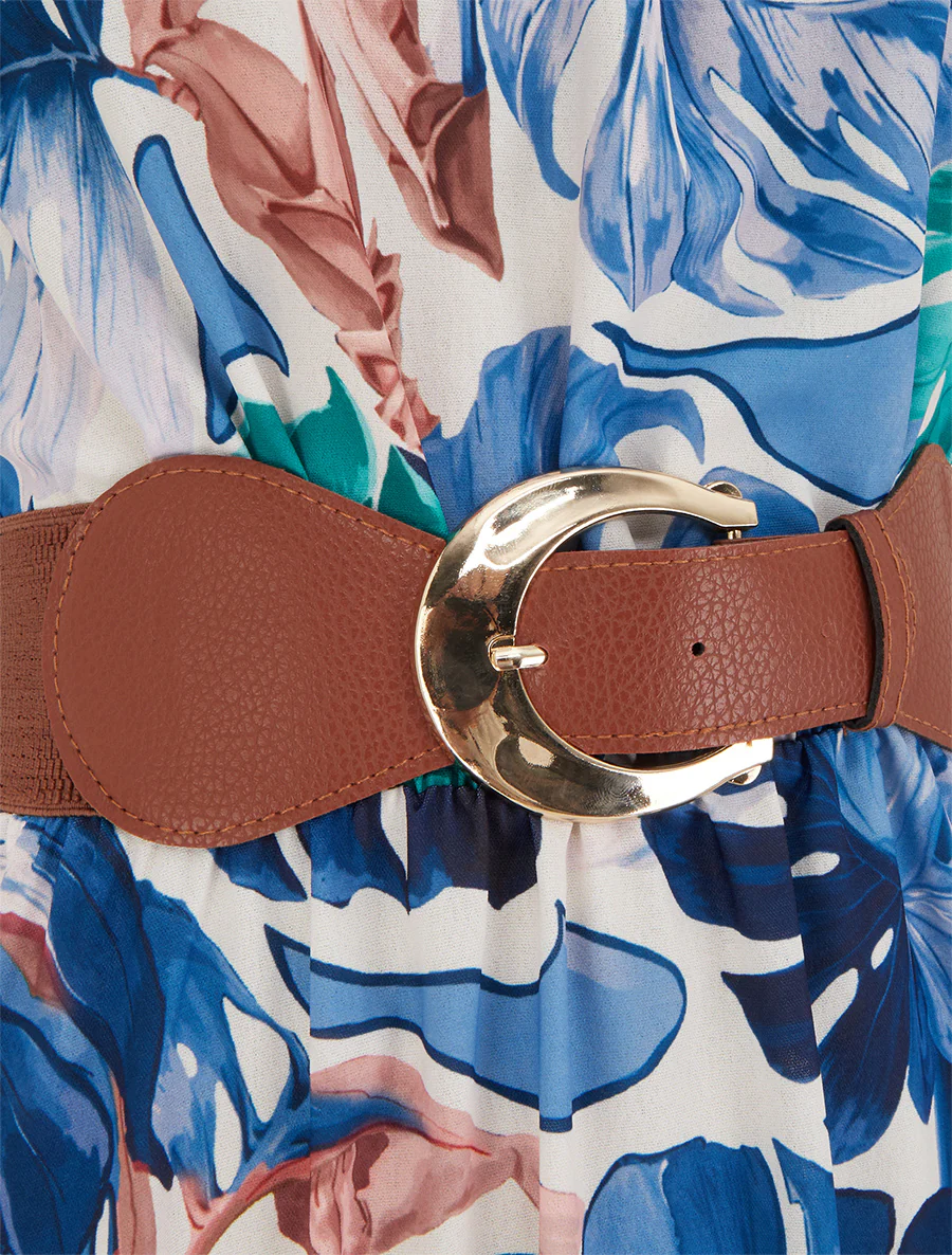 Robe longues sans manches imprimé tropical - Marine - Image 3