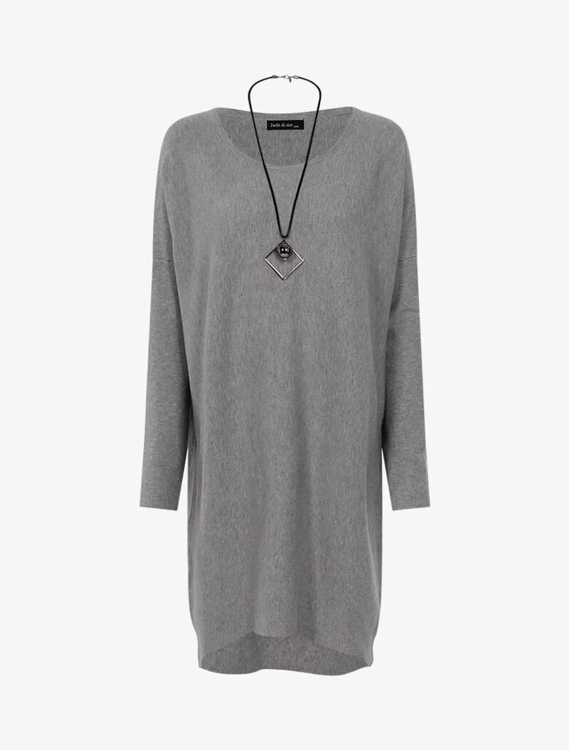 Robe loose avec sautoir - gris clair