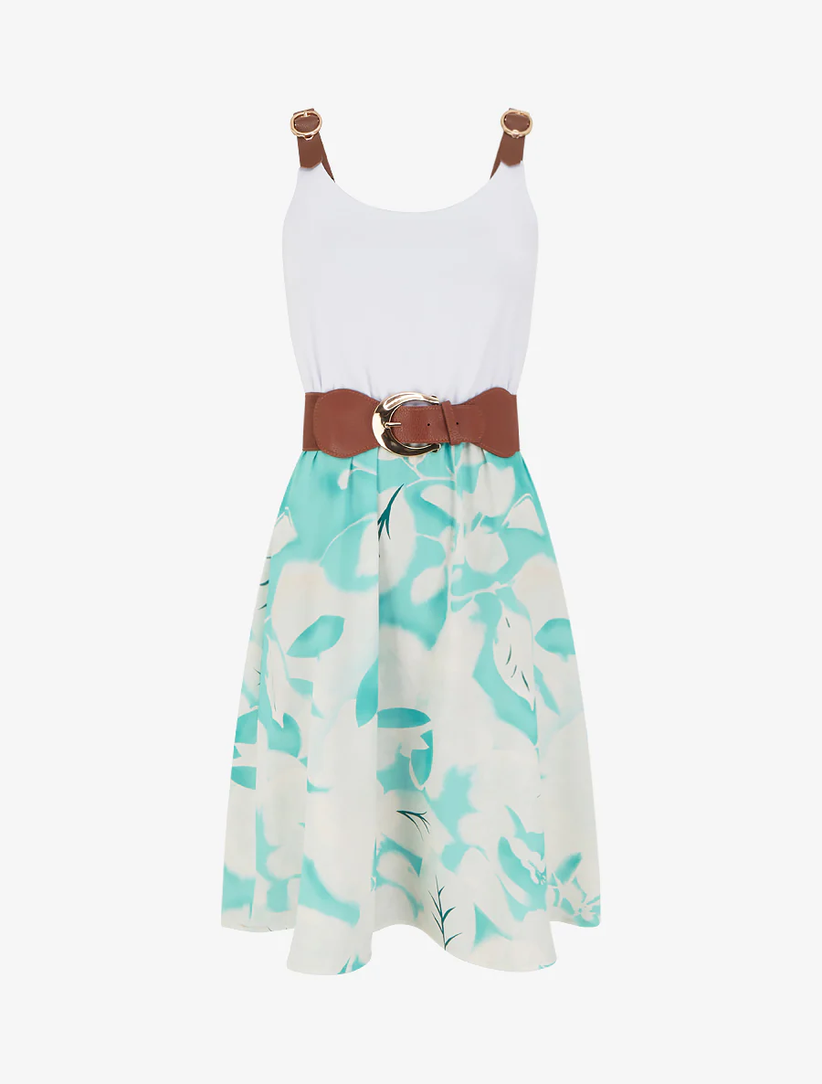 Robe mi-longue à bretelles en simili - Vert menthe