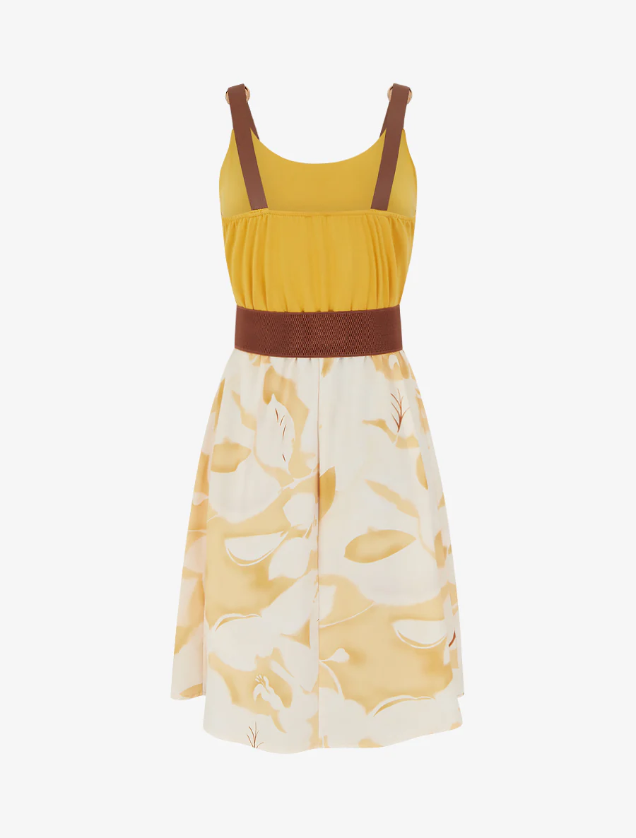 Robe mi-longue à bretelles en simili - Jaune - Image 2