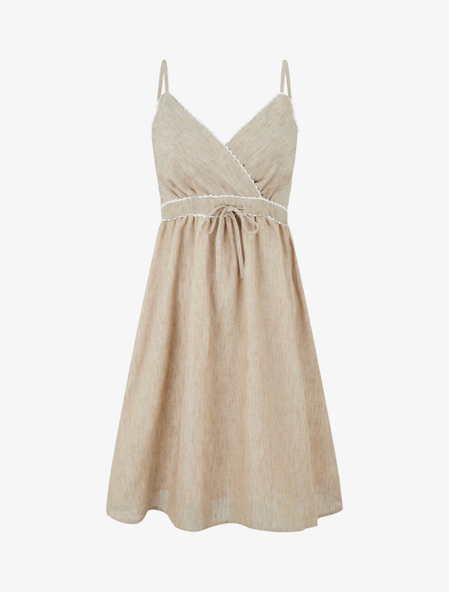 Robe mi-longue à col cache-coeur - Taupe