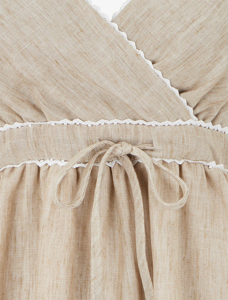 Robe mi-longue à col cache-coeur - Taupe - Image 3