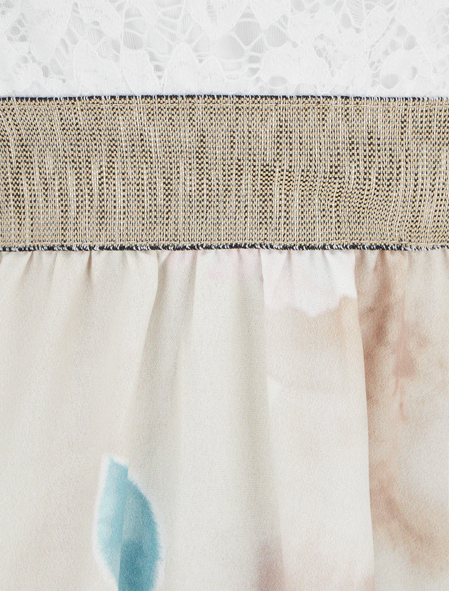 Robe mi-longue à dentelle et imprimé aquarelle - Beige - Image 3