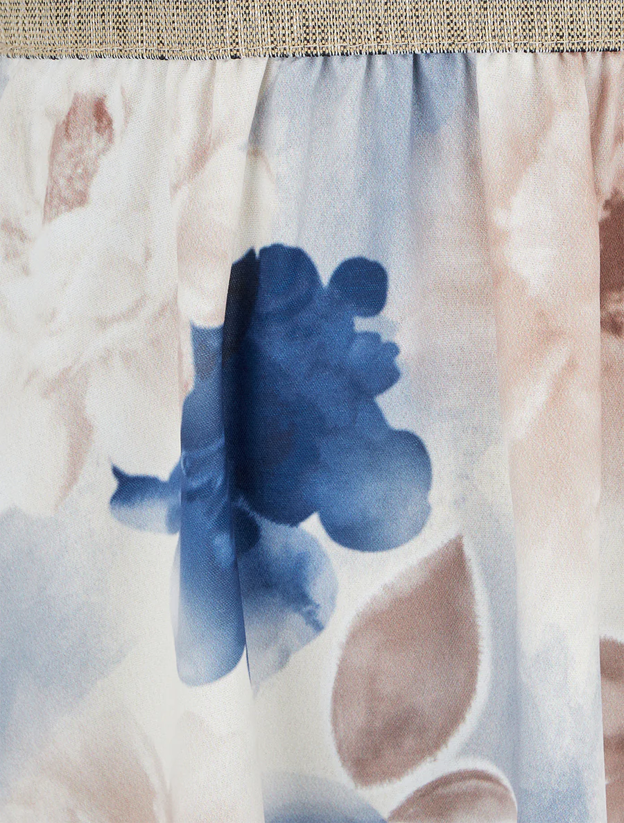 Robe mi-longue à dentelle et imprimé aquarelle - Marine - Image 3