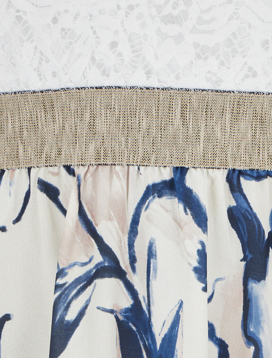 Robe mi-longue à dentelle et imprimé fantaisie - Marine - Image 3