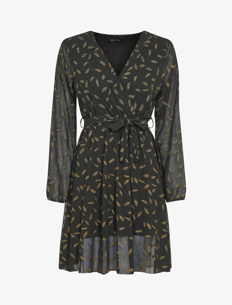 Robe mi-longue à détails irisés plumes - Noir