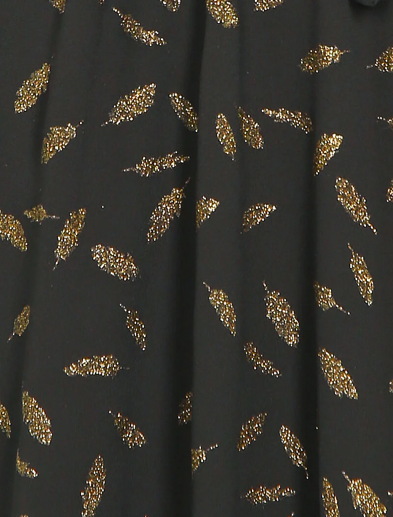 Robe mi-longue à détails irisés plumes - Noir - Image 3
